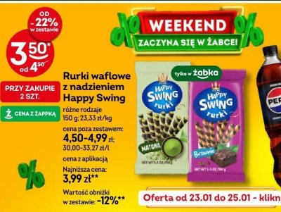 Rurki waflowe z nadzieniem Happy Swing różne rodzaje 150g promocja w Żabka