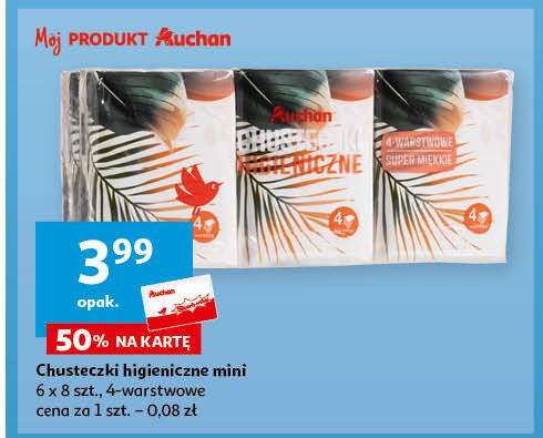 Chusteczki higieniczne 4-warstwowe mini Auchan promocja