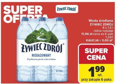 Woda źródlana niegazowana Żywiec Zdrój 1,5l promocja w Carrefour