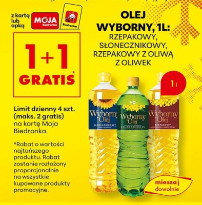 Olej wyborny, 1L: rzepakowy, słonecznikowy, rzepakowy z oliwą z oliwek promocja w Biedronka