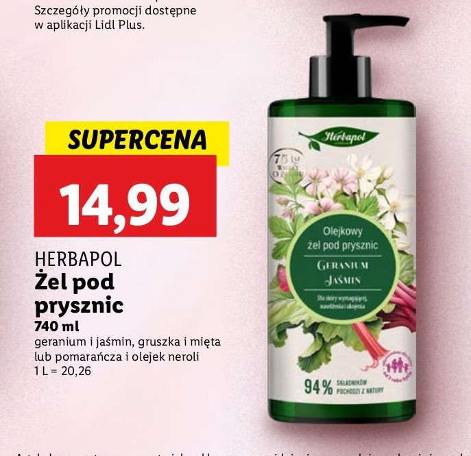 Olejkowy żel pod prysznic pomarańcza i olejek neroli Herbapol promocja w Lidl