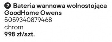 Bateria wannowa wolnostojąca GoodHome Owens promocja w Castorama