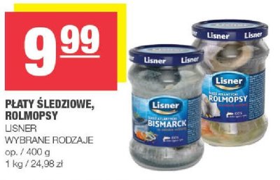 Płaty śledziowe, rolmopsy Lisner wybrane rodzaje promocja w SPAR