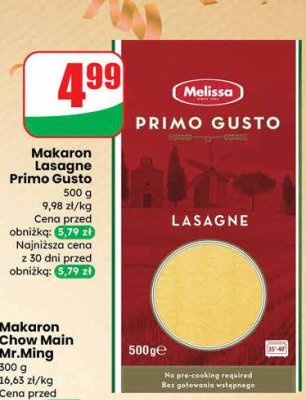 Makaron Lasagne Primo Gusto Melissa promocja w Dino