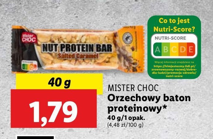 Baton orzechowy proteinowy Mister choc promocja