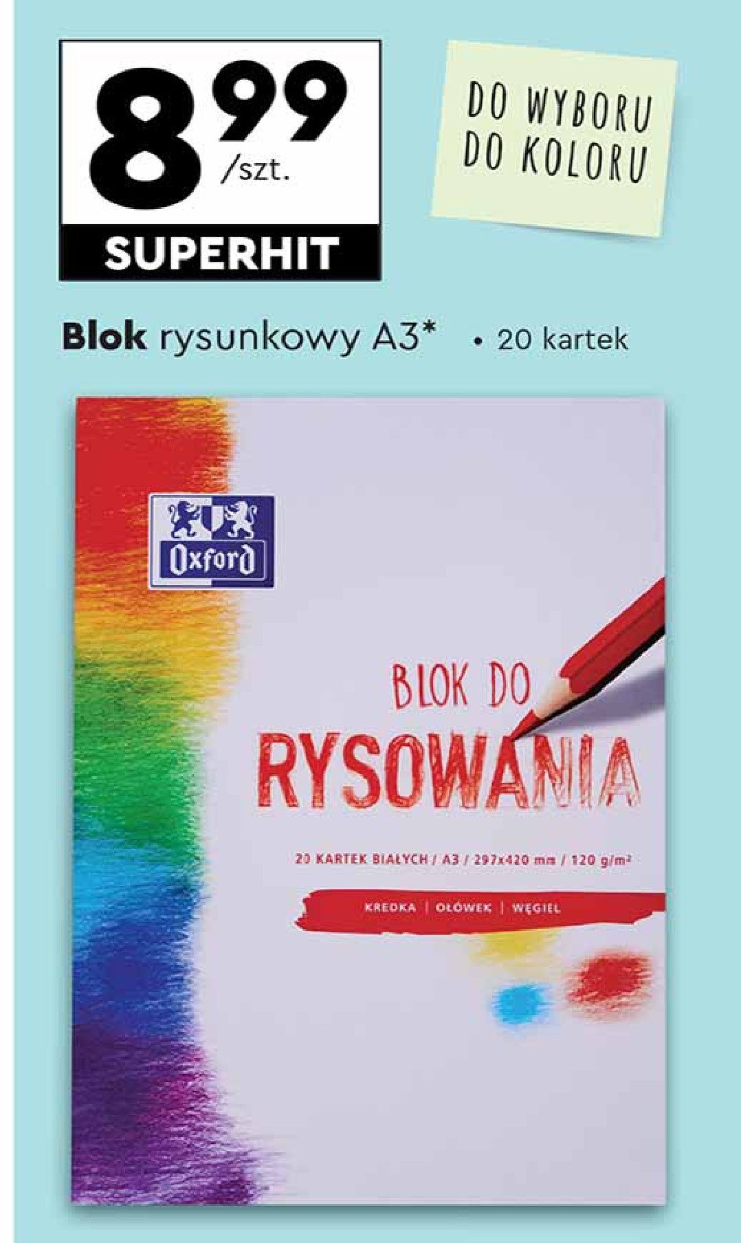 Blok do rysowania a3 20 k. biały Oxford promocja