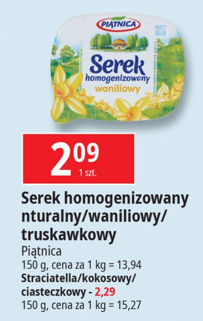 Serek homogenizowany naturalny Piątnica promocja w Leclerc