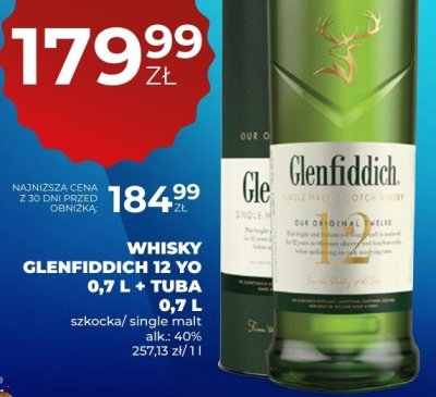 Whisky Glenfiddich 12 YO 0,7 L + Tuba 0,7 L promocja w Duży Ben