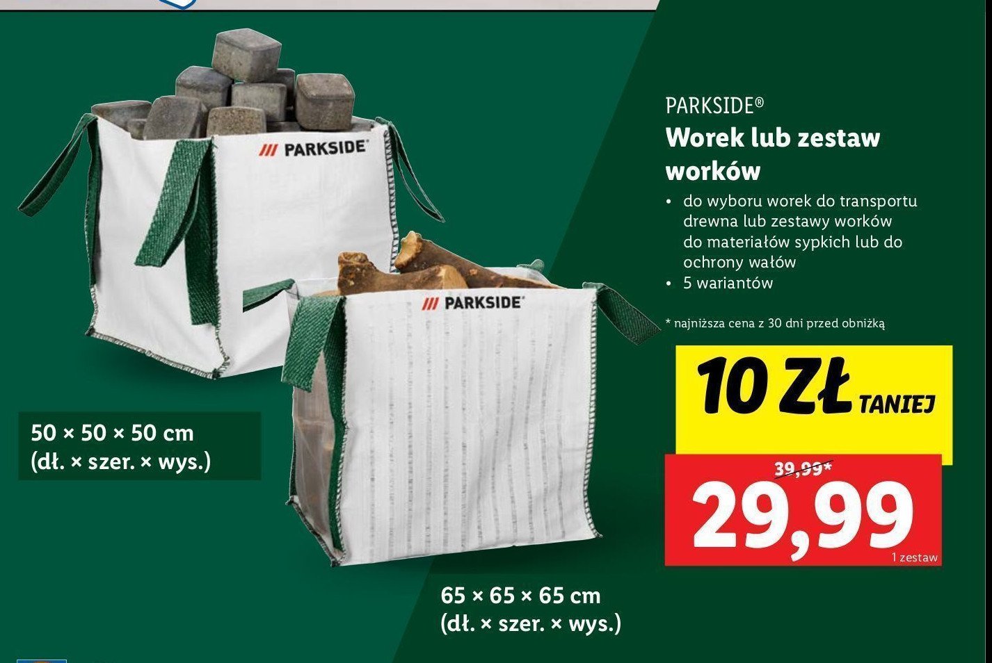 Worek na drewno 50 x 50 x 50 cm Parkside promocja