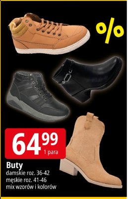 Buty damskie roz. 36-42, męskie roz. 41-46 mix wzorów i kolorów promocja w Leclerc