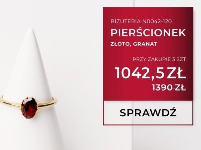 Pierścionek złoto, granat N0042-120 promocja w Briju