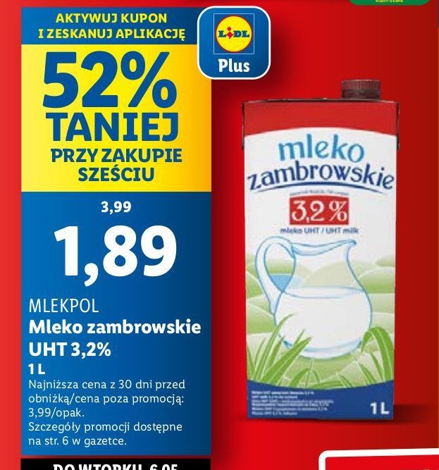 Mleko 3.2% Mlekpol zambrowskie promocja w Lidl
