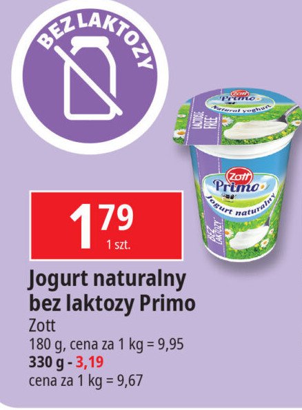 Jogurt naturalny bez laktozy Zott primo promocja