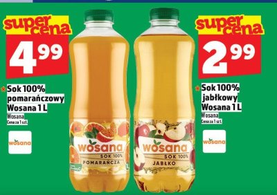 Sok 100% pomarańczowy Wosana 1 L promocja w TOPAZ