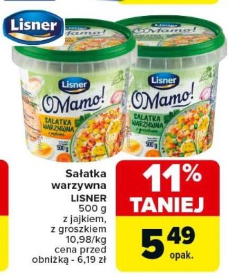 Sałatka warzywna Lisner O Mamo! z jajkiem z groszkiem promocja w Carrefour Market