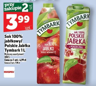 Sok 100% jabłkowy Tymbark 1L promocja w TOPAZ
