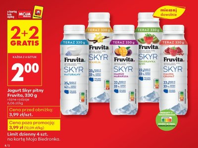 Jogurt Skyr pitny Fruvita Truskawka Kiwi 330g promocja w Biedronka