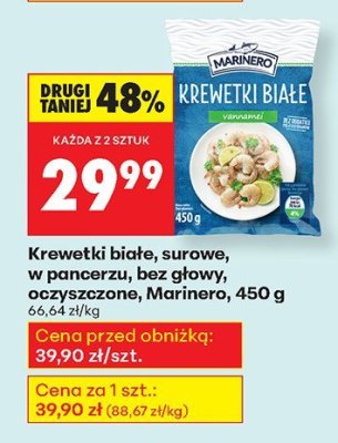 Krewetki białe, surowe, w pancerzu, bez głowy, oczyszczone, Marinero, 450 g promocja w Biedronka