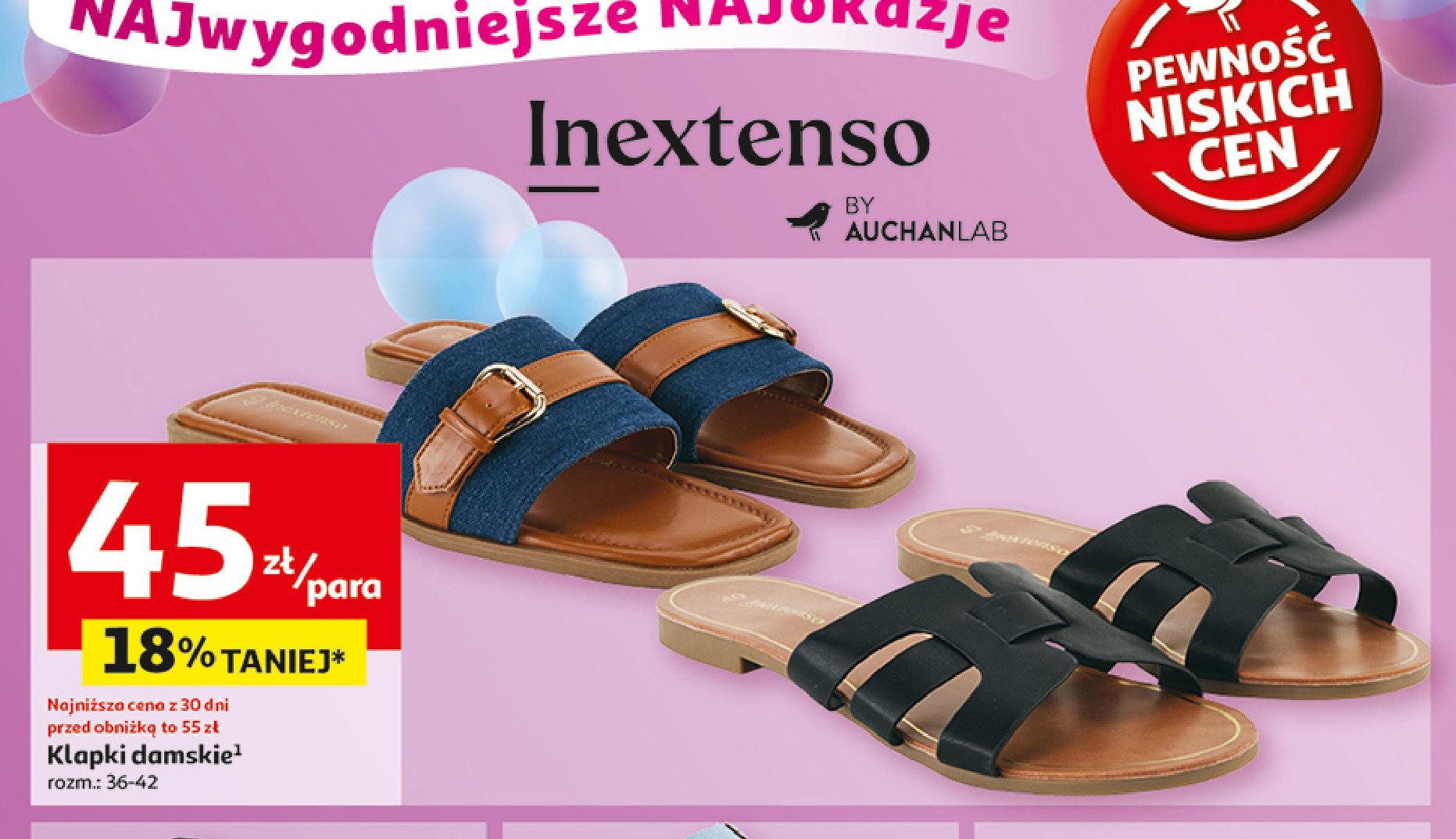 Klapki damskie 36-42 Auchan inextenso promocja