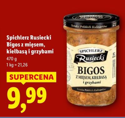 Bigos z mięsem, kiełbasą i grzybami Spichlerz Rusiecki 470g promocja w Lidl
