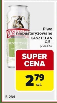 Piwo KAS niepasteryzowane KASZTELAN 0,5 l puszka promocja w Carrefour Express