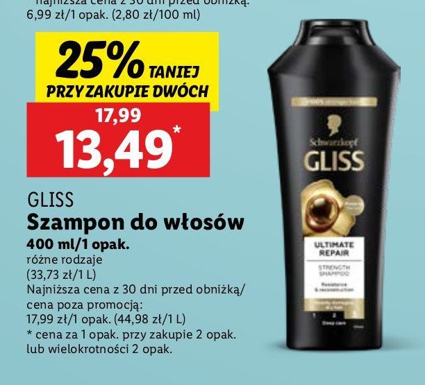 Szampon do włosów Gliss kur ultimate repair promocja