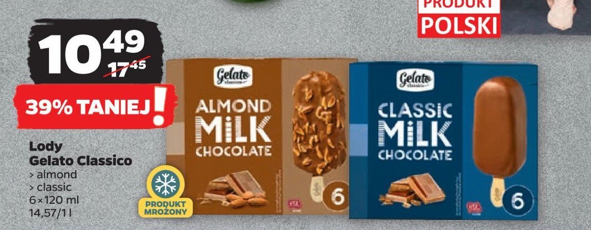 Lody classic milk chocolate Gelato classico promocja