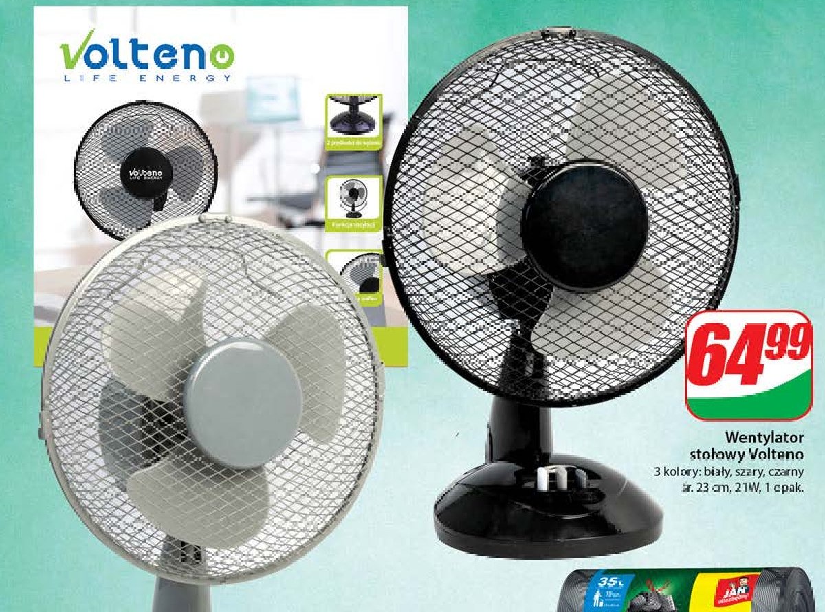 Wentylator biurkowy 21w 23 cm Volteno promocja w Dino