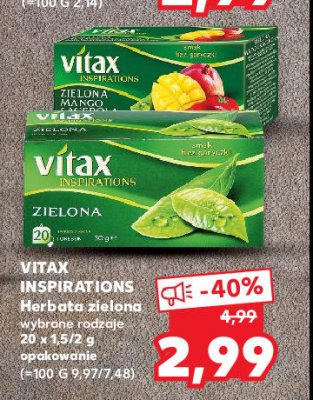 Herbata zielona mango & acerola Vitax inspirations promocja