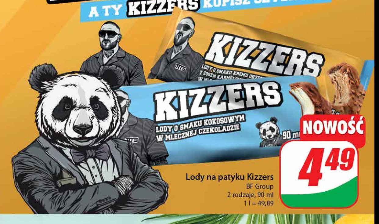 Lody o smaku kokosowym w mlecznej czekoladzie Kizzers promocja