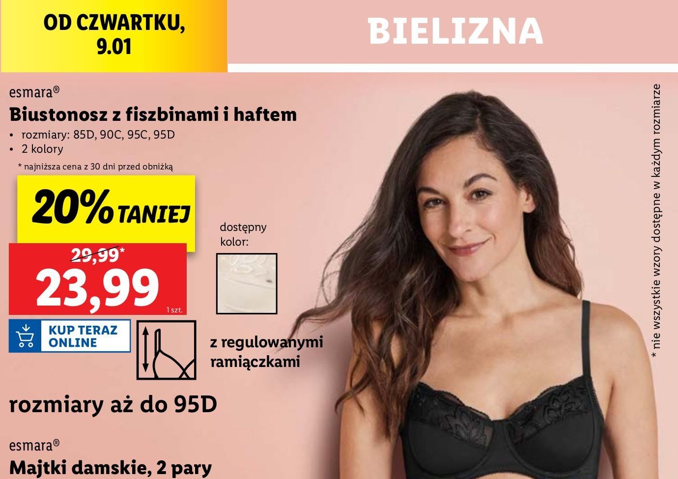 Biustonosz z fiszbinami i haftem 85d-95d Esmara promocja w Lidl