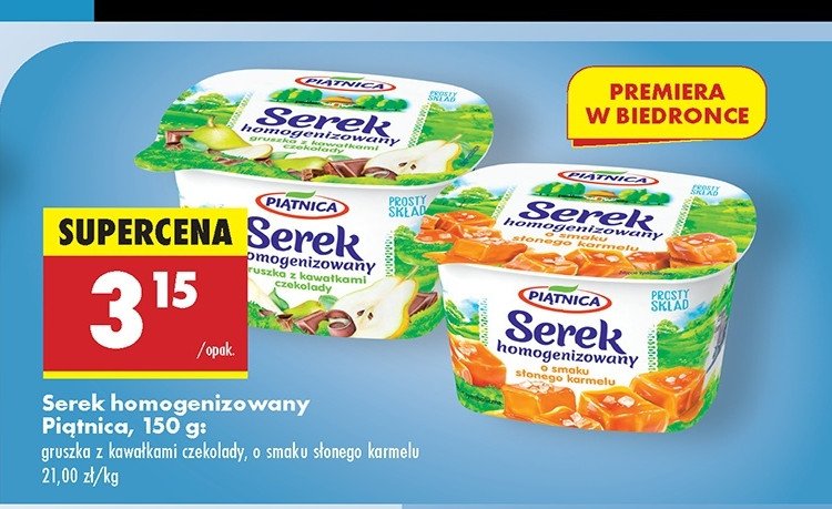 Serek homogenizowany o smaku słonego karmelu Piątnica promocja w Biedronka