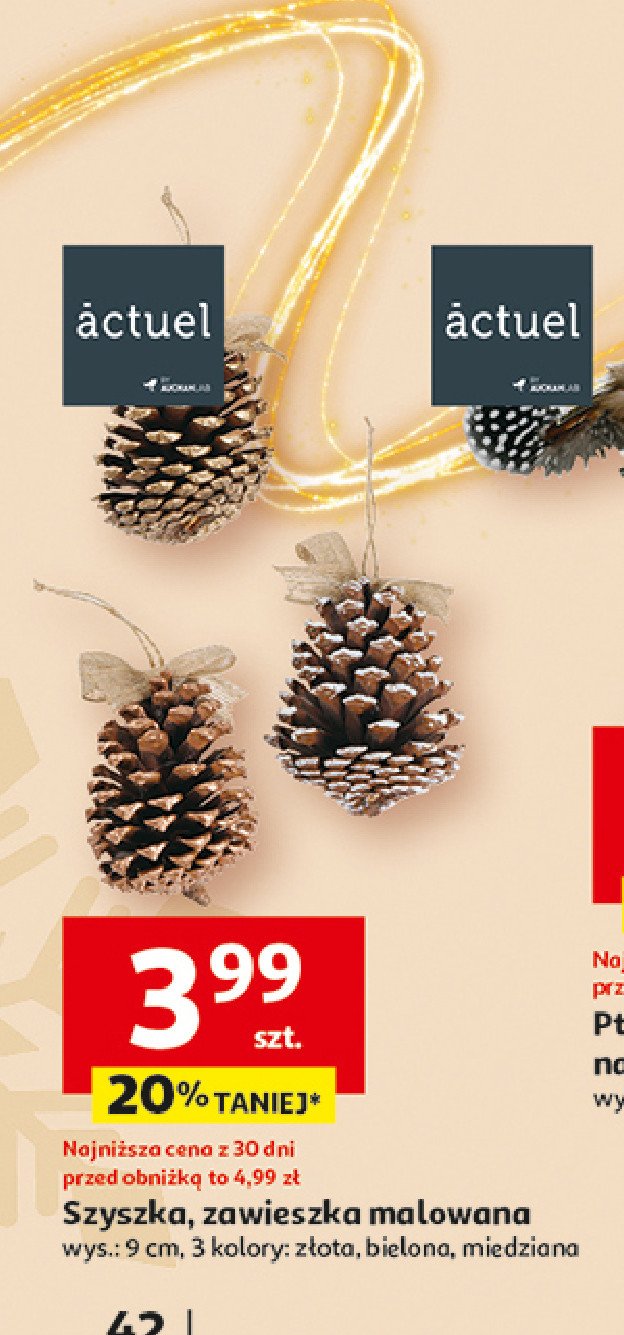 Zawieszka szyszka 9 cm Actuel promocja w Auchan