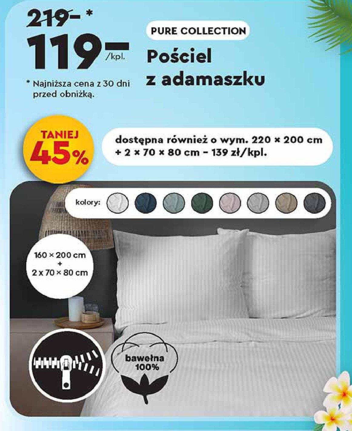 Komplet pościeli z adamaszku 220 x 200 cm + 2 x 70 x 80 cm promocja