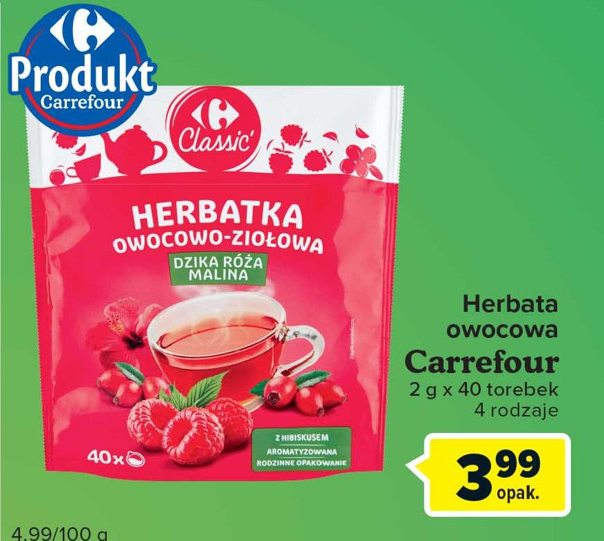 Herbata owocowa dzika róża z maliną Carrefour classic promocja