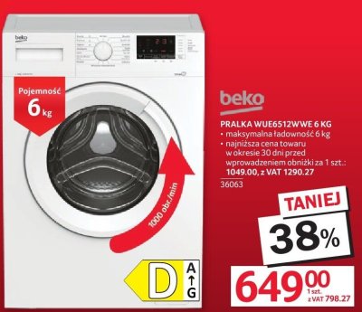 Pralka WUE6512VWE 6 KG Beko promocja w Selgros