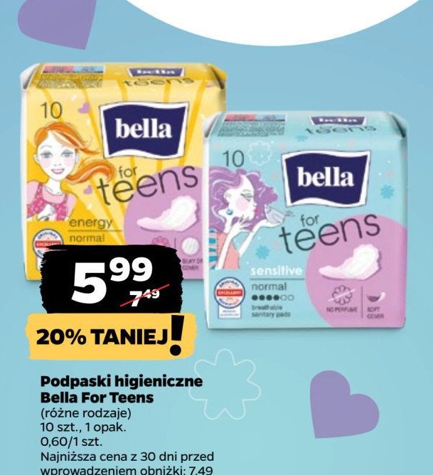 Podpaski energy Bella for teens ultra promocja w Netto