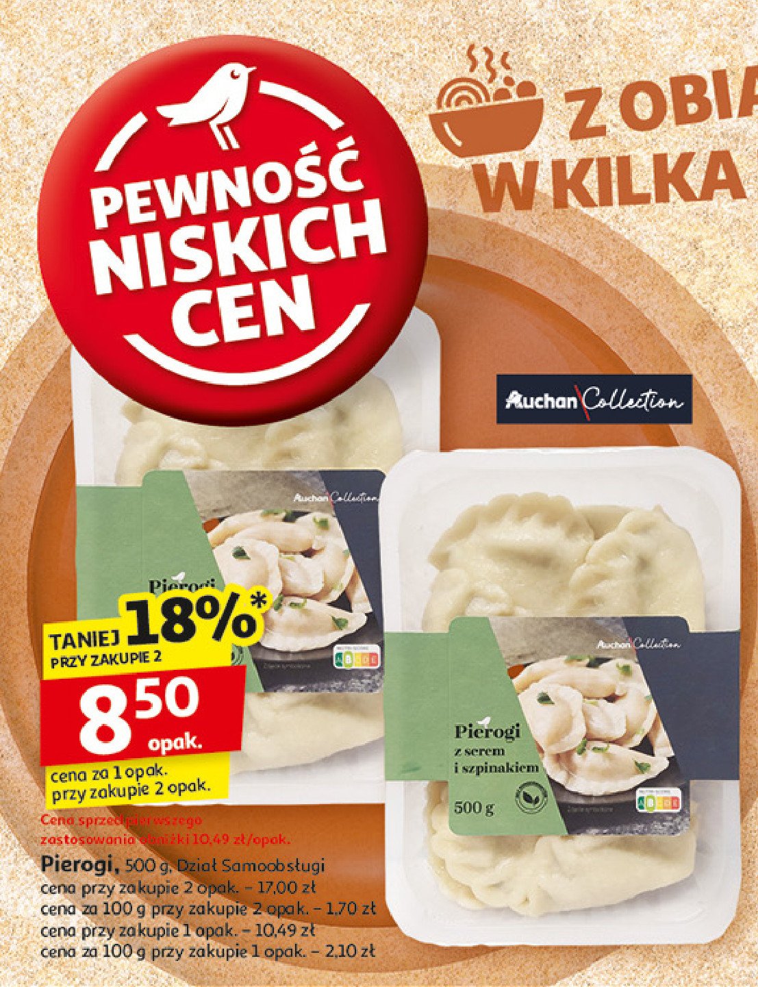 Pierogi z serem i szpnakiem AUCHAN COLLECTION promocja w Auchan