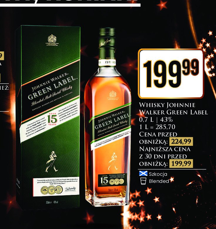 Whisky + kartonik JOHNNIE WALKER GREEN LABEL promocja