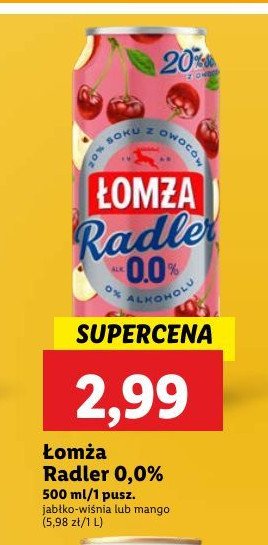 Piwo Łomża radler 0.0% mango promocja