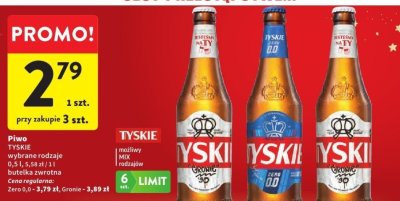 Piwo TYSKIE wybrane rodzaje 0,5 l, 5,58 zł / 1 l butelka zwrotna, możliwy MIX i rodzajów promocja w Intermarche