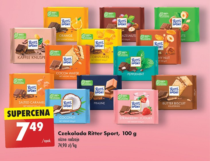 Czekolada mleczna z nadzieniem pralinowym Ritter sport promocja