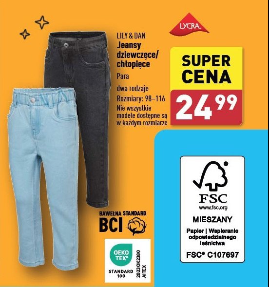 Spodnie jeans 98-116 dziewczęce Lily & dan promocja