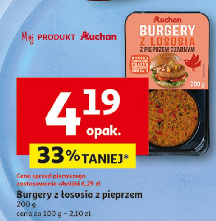 Burgery z łososia z pieprzem Auchan promocja