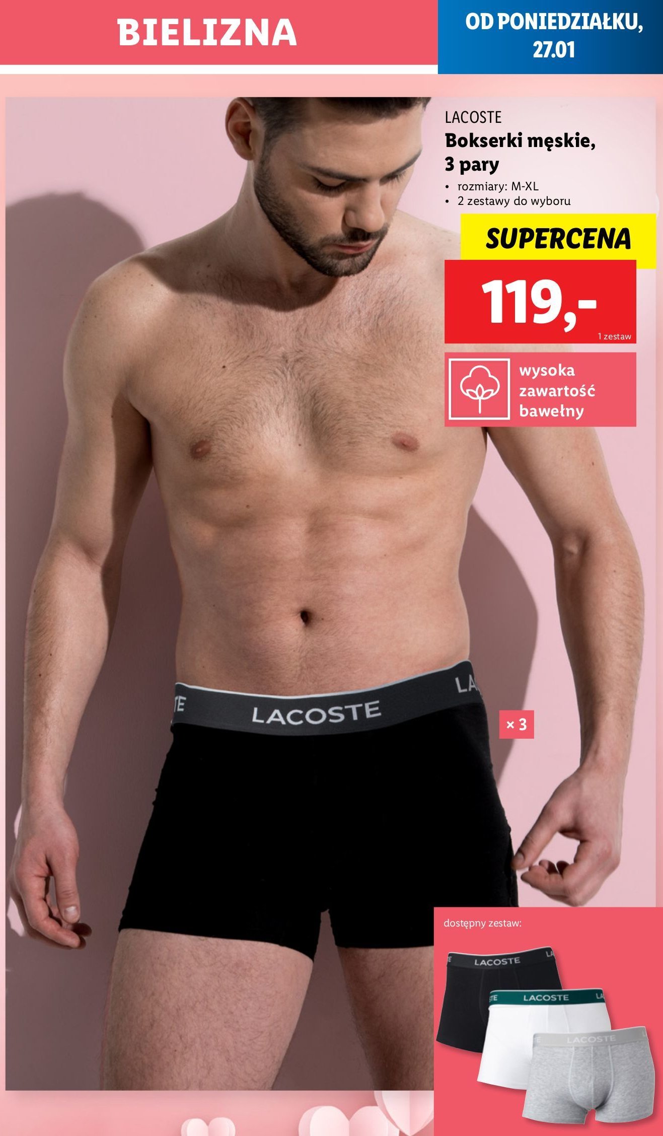 Bokserki m-xl Lacoste promocja w Lidl