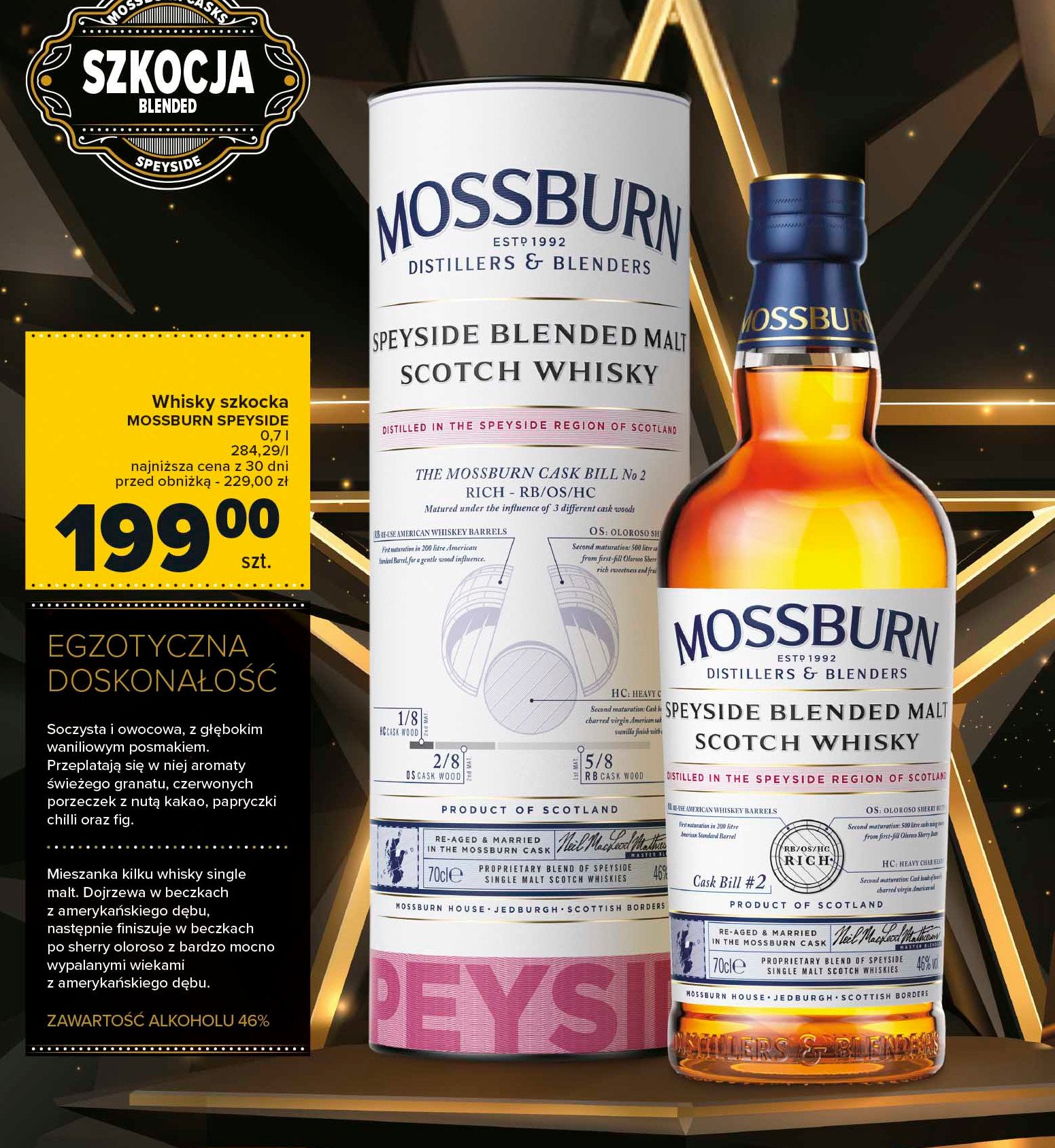 Whisky tuba MOSSBURN ISLAND BLENDED MALT SCOTCH WHISKY promocja