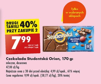 Czekolada mleczna z bakaliami i 偶elkami Orion studentska Nestle orion promocja