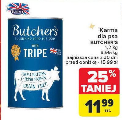 Karma dla psa pasztet z wołowiną Butcher's promocja w Carrefour