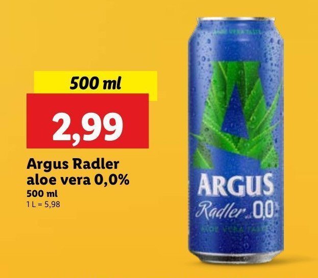 Piwo aloe vera Argus radler 0% promocja