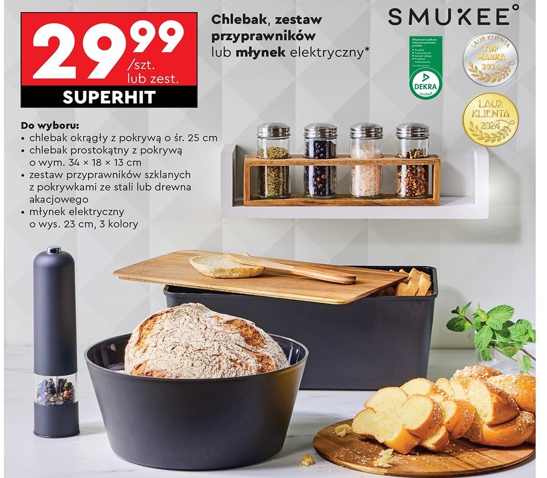 Chlebak prostokątny z pokrywą 34 x 18 x 13 cm Smukee promocja w Biedronka